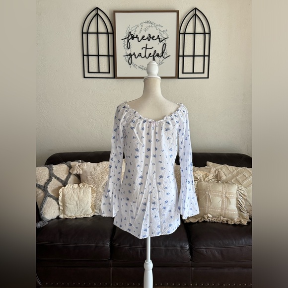 Vintage Victoria's Secret Floral White Boho Festival Cotton Dress Bell Sleeve M - Picture 12 of 14